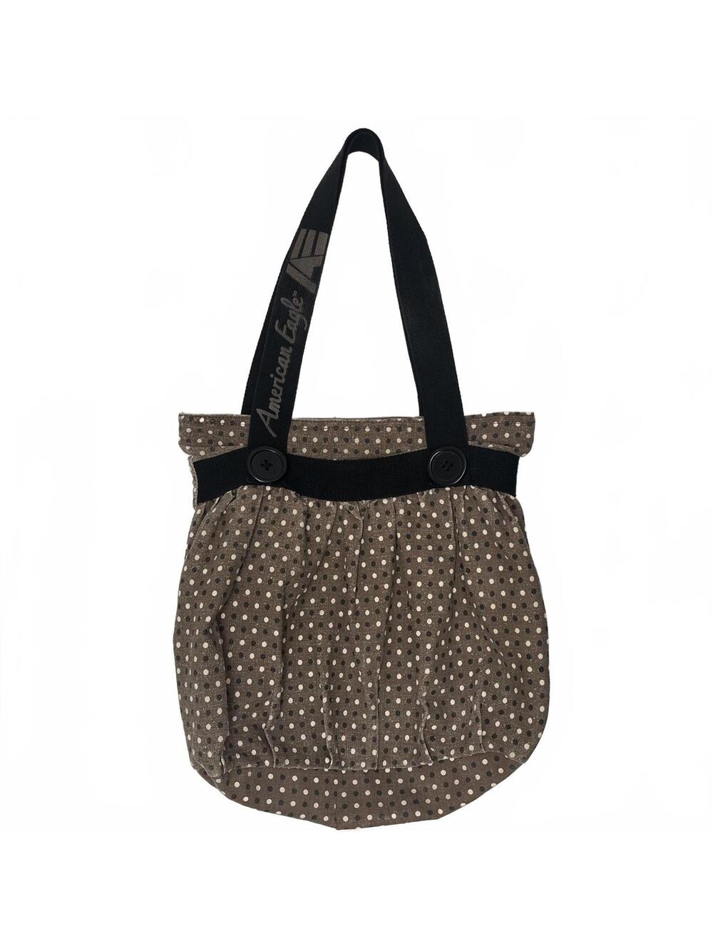 Y2K American Eagle Brown Black Polka Dot Tote Bag Button Details Coquette 2000s